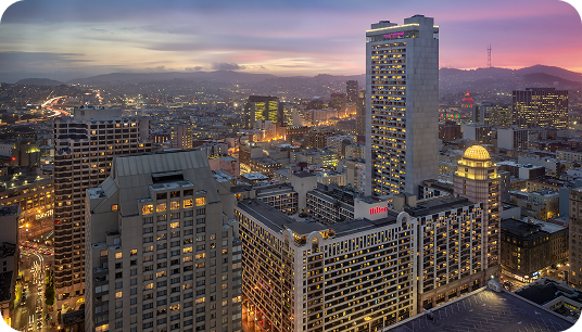 San Francisco city skyline at sunset