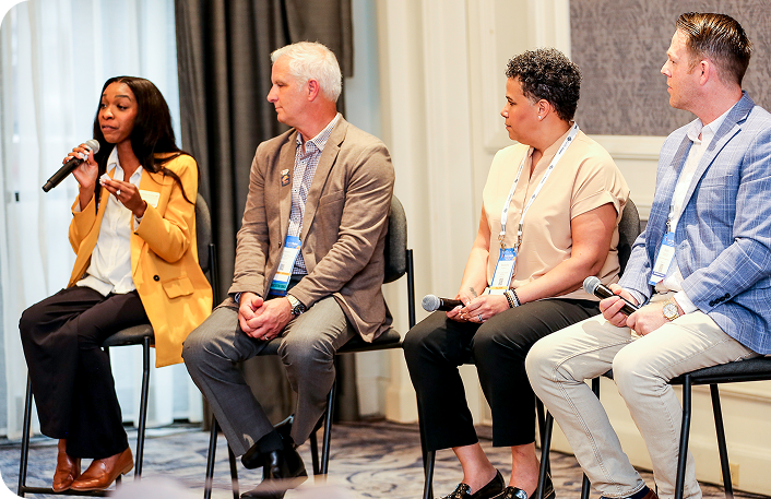 Panel of speakers discussing industry insights at IFMA’s Facility Fusion Conference, offering attendees practical takeaways and real solutions.