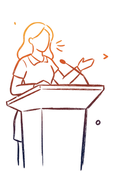 Firefly_Gemini Flash_create a rough line drawing illustration of a woman speaker at a podium based on the  490340-2