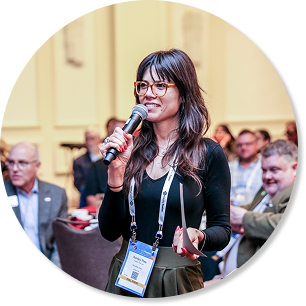 Professional speaking at conference